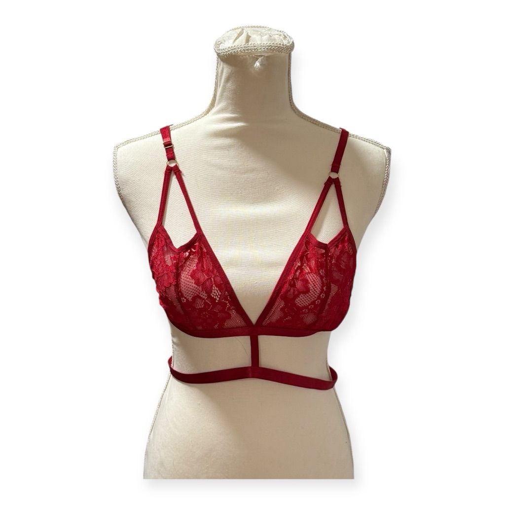 Unbranded Lace Bralette Women L Red Excellent Strappy Caged Triangle Bra